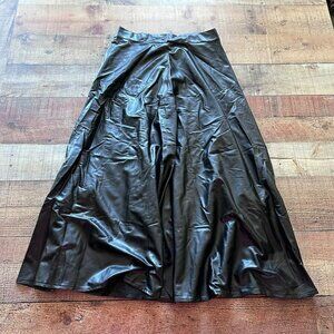 Celmia black sheen midi skirt women's Large